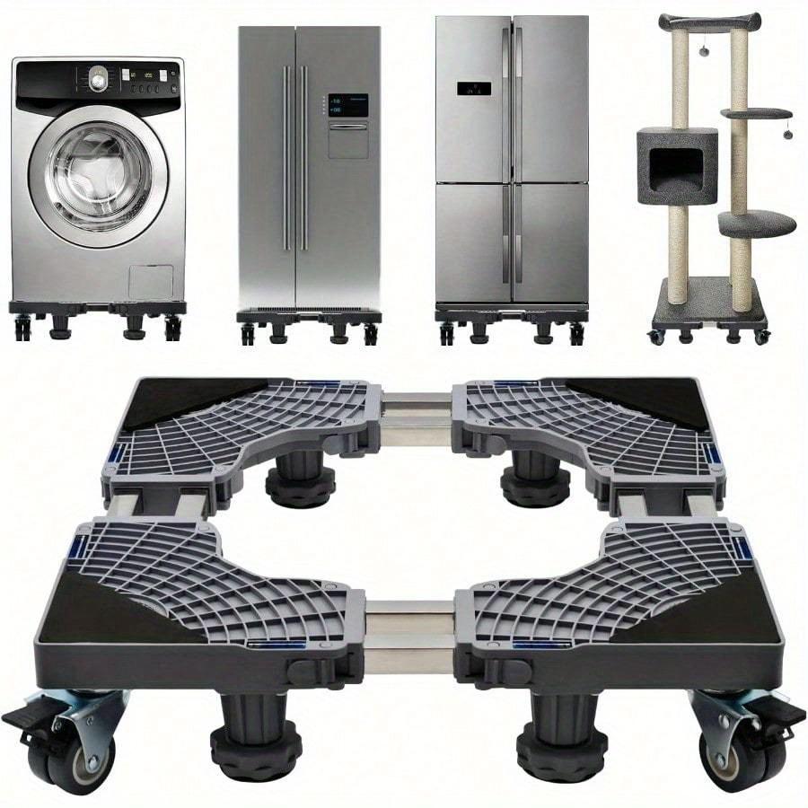Updated Fridge Stand Mobile Base With Double Pipes 4 Locking Wheel 4 Strong Feet Adjustable Furniture Dolly Washer Dryer Machine