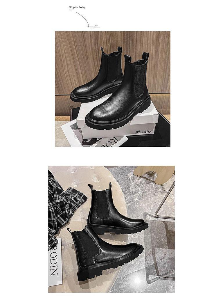 Men's Waterproof Black Leather Chelsea Boots – Winter, Non-Slip, High-Top, British Style.