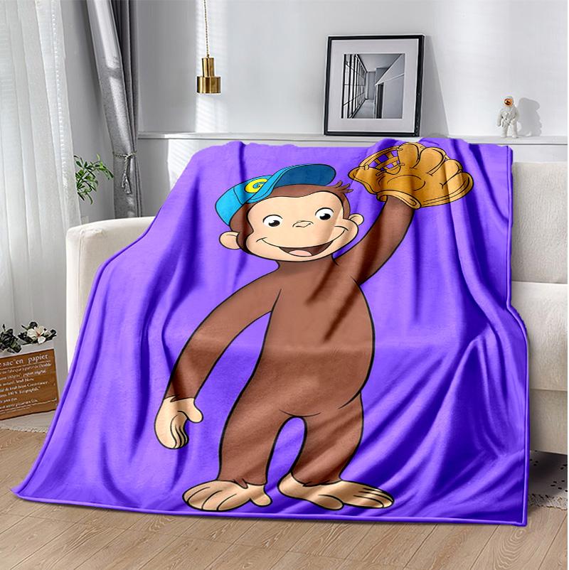 Curious George Flannel Blanket Soft Warm All-Season Throw, Design for Camping, Car Travel, Hiking Sofa, Bed, Office Perfect Gift for Parties