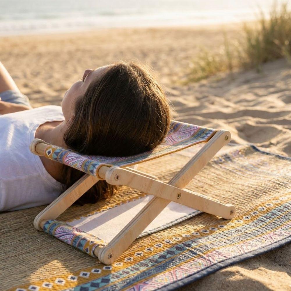UV Resistant Folding Wooden Beach Pillow Compact Neck Support Pillow For Sleeping Picnic