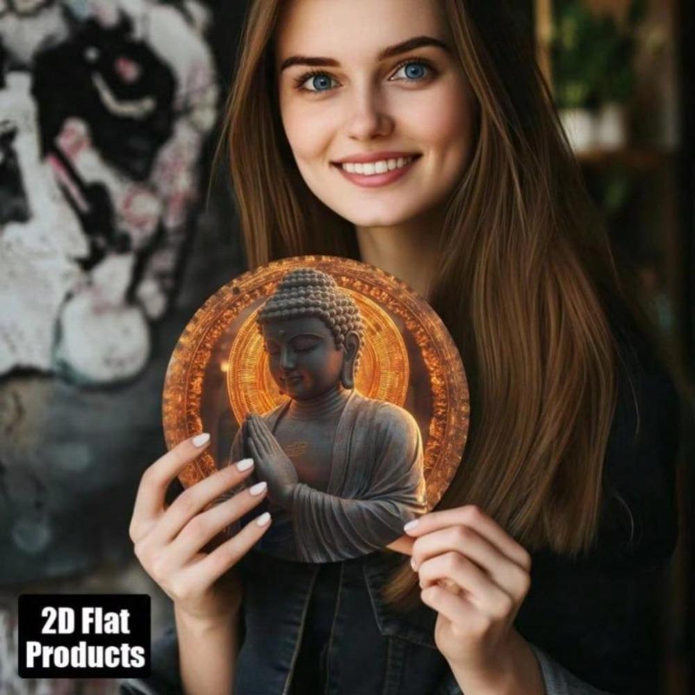 Metal Wall Art Buddhist Canvas Glowing Wood Print Meditation Decor