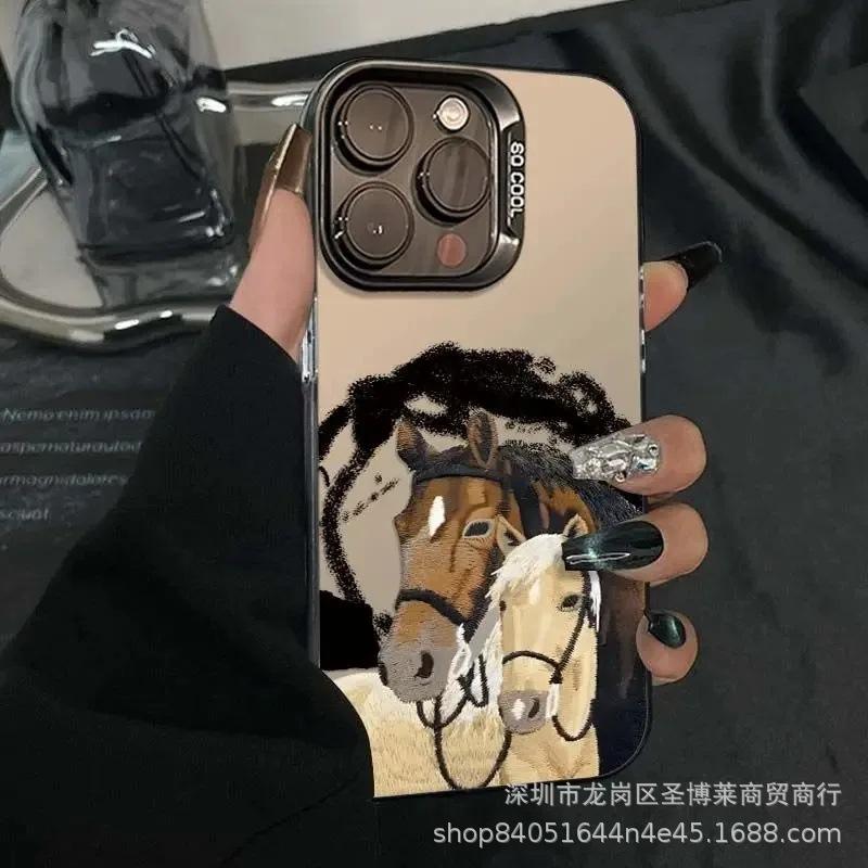 Graffiti Horse for Apple 15 Color Silver iPhone14Pro Creative 11promax Matte 16 Protective Case 17