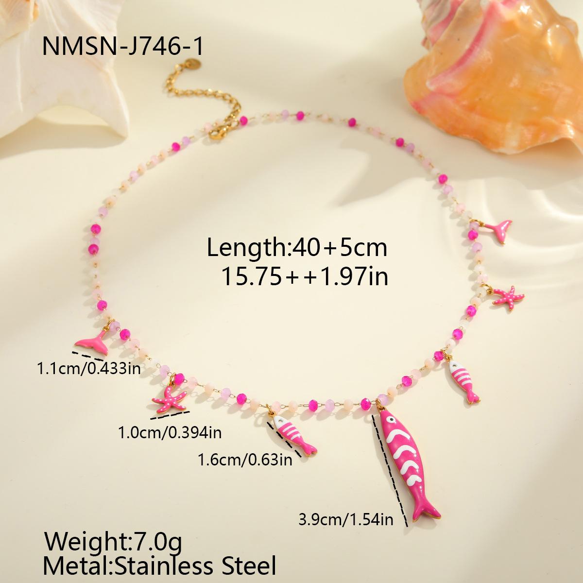 GEMCHIC Women s Colorful Fish Beaded Necklace Stainless Steel Bohemian Ocean Style Jewelry