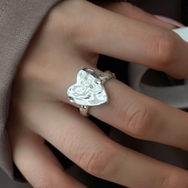 925 Silver Open Finger Ring Punk Heart Irregular Geometric Stackable For Women Girl Jewelry Gift Dropship