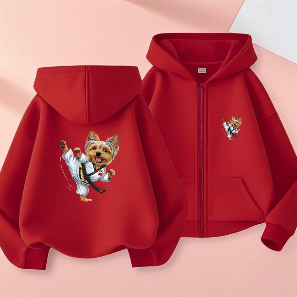 Yorkshire Terrier Martial Arts Print Zipper cardigan boy tops Children Coat Hoodies garment Girls Hoodie black autumn clothing