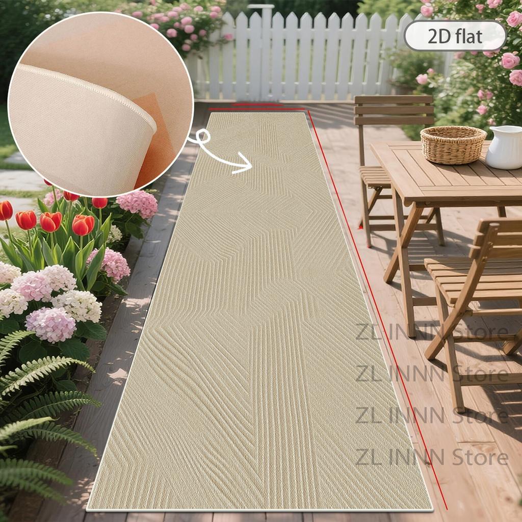 Cream Beige Long Runner Rug Outdoor Patio Non-slip Washable Runner Mat Decoration Home Living Room Kitchen Carpet Track Corridor