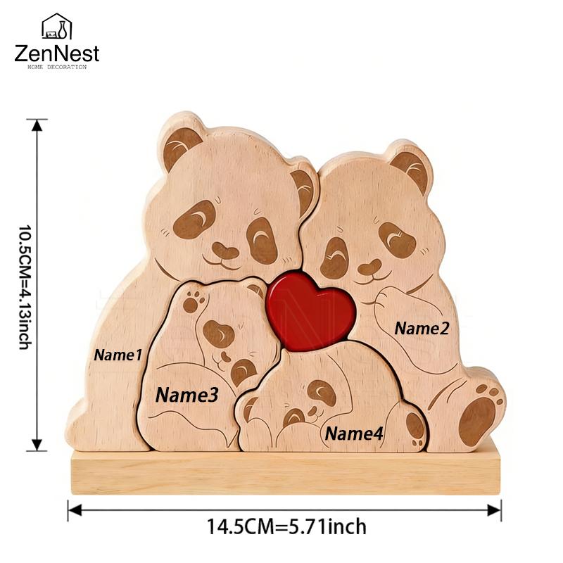 Personalized Wooden Bear Puzzle Home Decor Custom Name Accommodates 2-5 Names Rustic Style Wooden Bear Mother's Day Gift