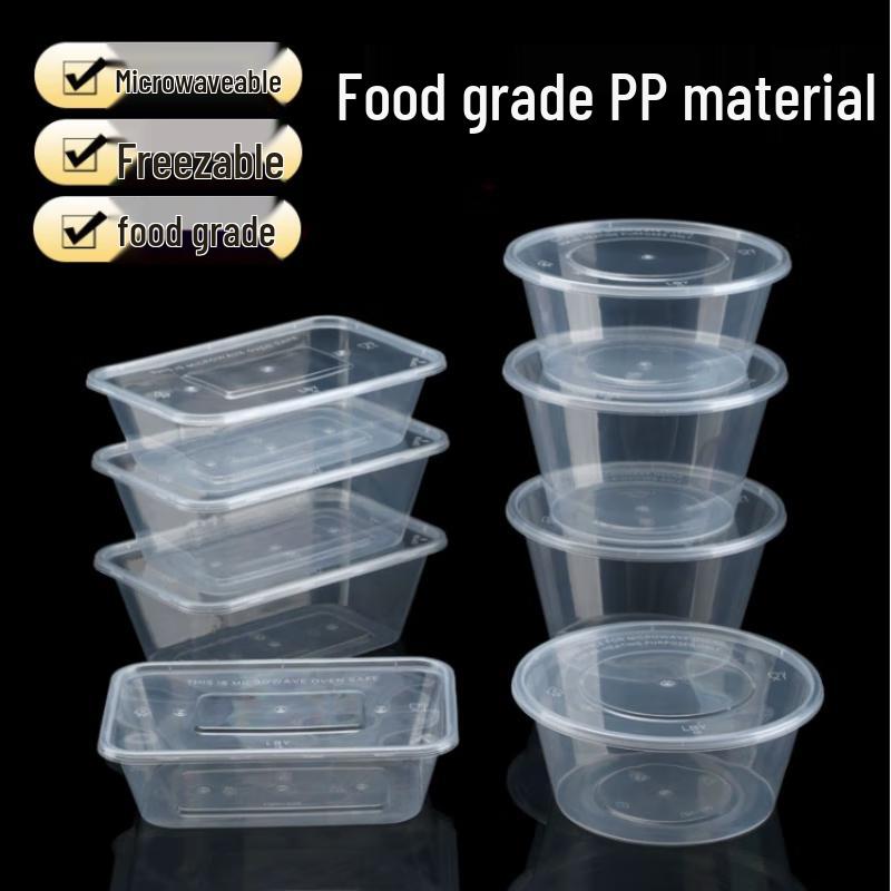 BOUSSAC Thickened Disposable Plastic Round Food Container Bowls with Lids