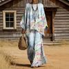 New European Size Women's Bohemian Round Neck Bat Sleeve Printed Loose Casual Two-piece Set