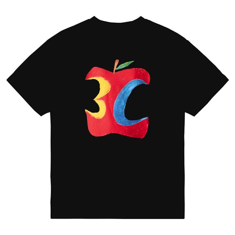 

Футболка с короткими рукавами и принтом «Яблоко Граффити» Свободная футболка из чистого хлопка Плотная черная и белая мужская и женская футболка в тренде XXXXXL