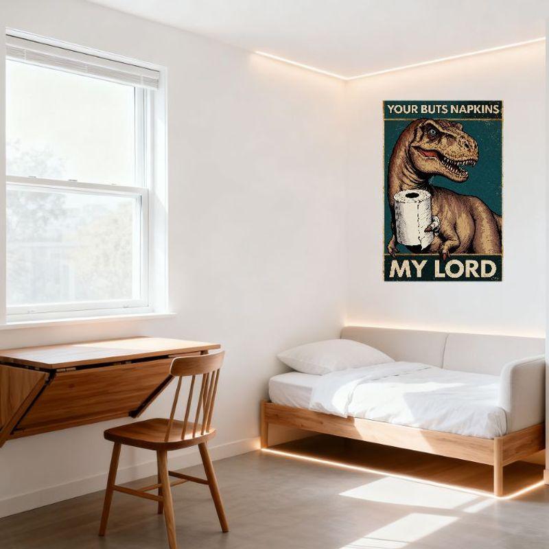 Vintage T-Rex Toilet Paper Metal Tin Sign - 'YOUR BUTTS NAPKINS' Retro Cartoonish Iron Poster for Bar Pub Home Wall Decor