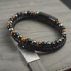 Classic Leather Beaded Bracelet Men's Stainless Steel Magnetic Buckle Bracelet Bangles For Friend Jewelry Accessories Gift