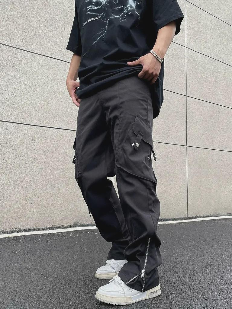 2023 Unisex High Street Zipper Overalls: Fog Style Loose Straight Casual Trousers