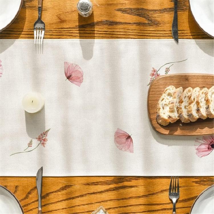 Dining Room Linen Table Runner with Flower Pattern Kitchen Table Ornament Tablecloth Decoration for Holiday Festivities