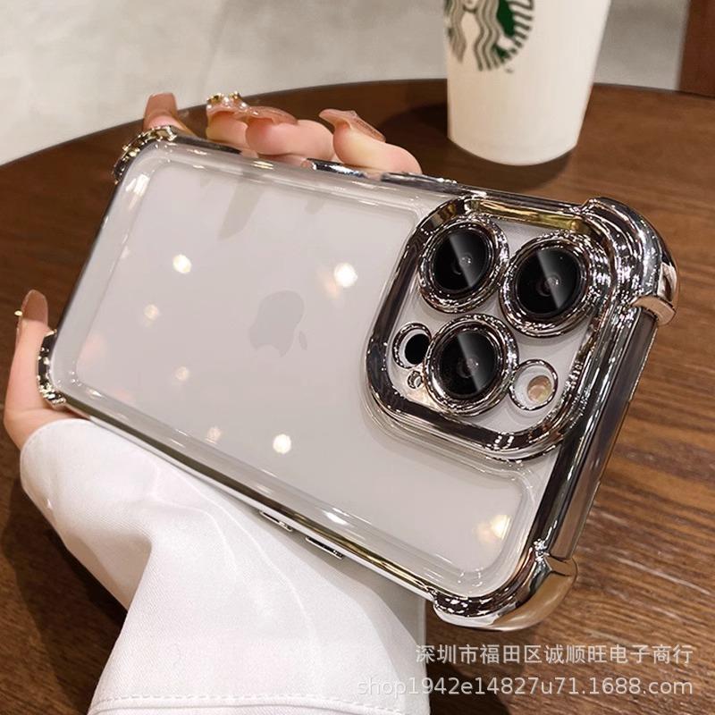 Electroplating Transparent Soft Case Is Suitable for iPhone16 Mobile Phone Case All-inclusive Lens Film Tpu Four Corners Anti-drop Apple 15Pro