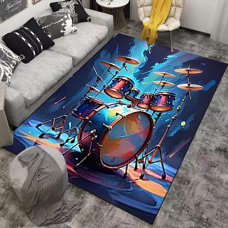 Drum Set Printed Carpet with Vibrant Colors and Musical Art Design Suitable for Use As an Anti-slip for Living Room Bedroom Sofas