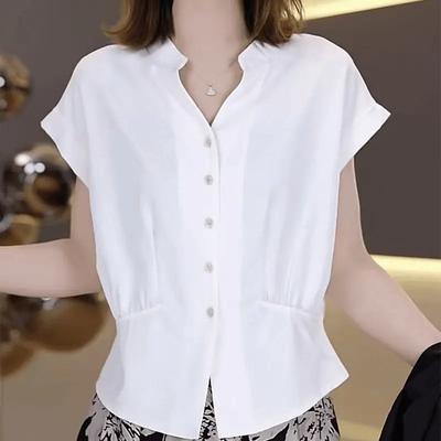 French Temperament V-neck Short-sleeved Women's Summer New Fashionable Slim Shirt Design Top