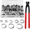 150Pcs 304 Stainless Steel Single Ear Hose Clamp with Pliers, 6-23.5mm Crimp Hose Clamp Assortment Kit Crimp Rings Metal Clamp