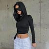 Hooded T-shirt Women's Slim Fit Long Sleeved Short Top