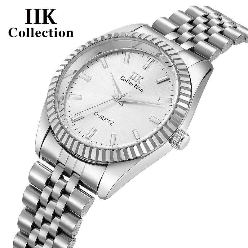 

IIK Новые синие кварцевые мужские повседневные часы из сплава с ремешком из нержавеющей стали и спиральной короной для мужчин