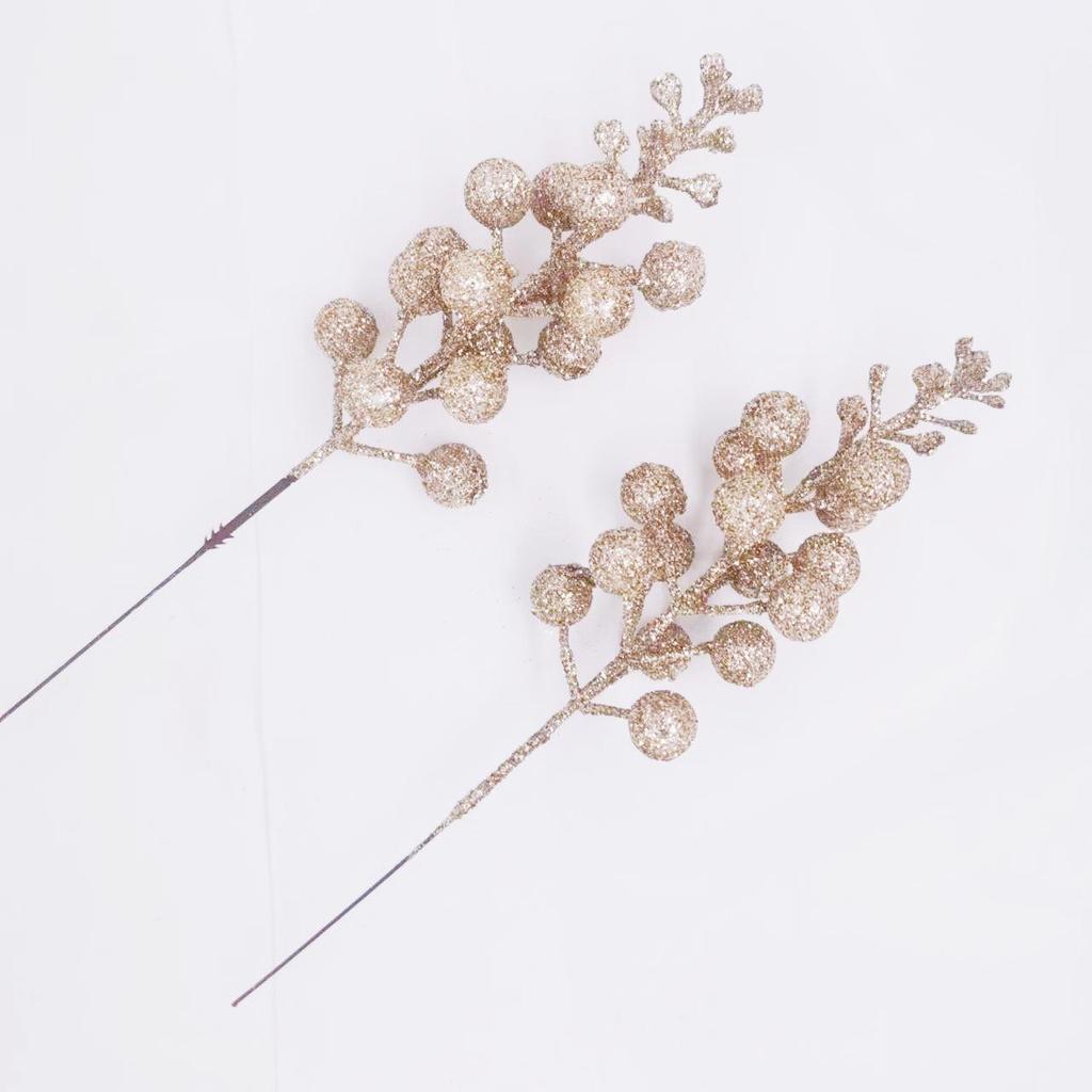 15 Glitter Powder Berries: Red, Gold, White Coffee Stems - Christmas Decor DIY