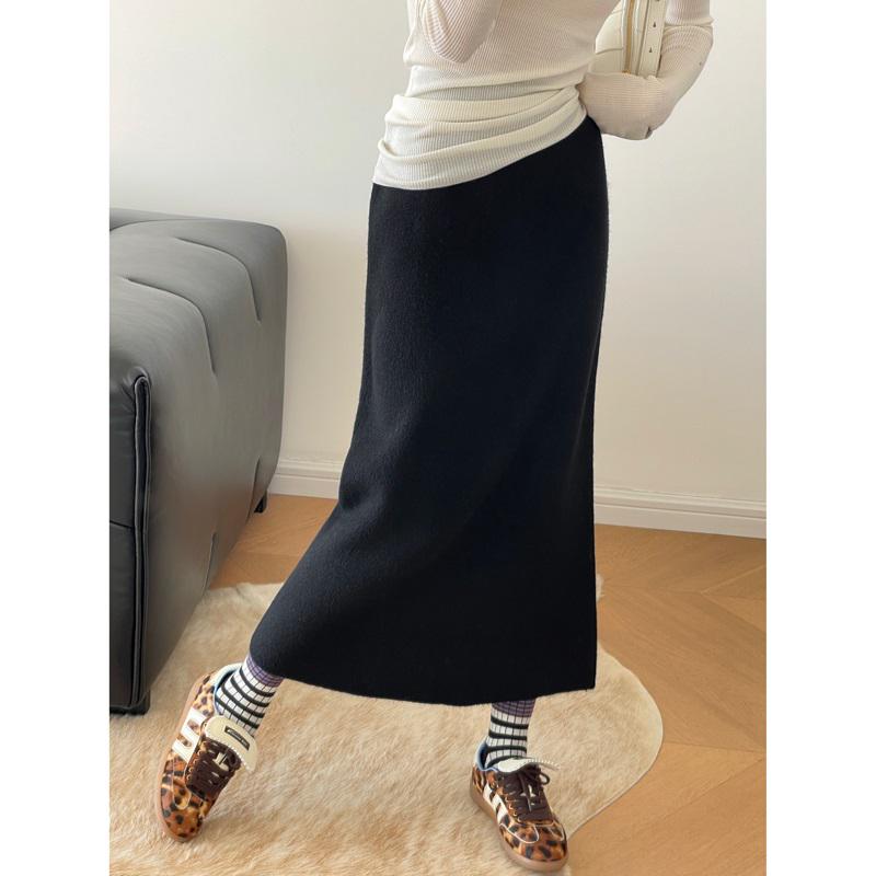 Women's High-Waist Wool A-Line Knitted Skirt - Autumn/Winter Mid-Length, Slimming, Thickened and Hip-Hugging Design