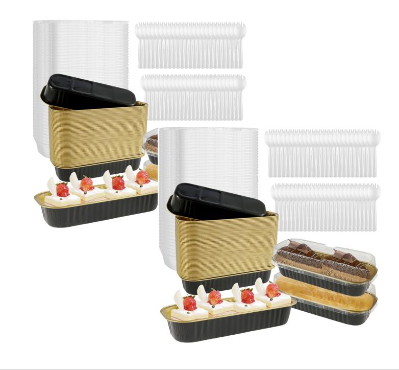 50/100Pack Mini Loaf Pans with Lids and Spoons 200ml Rectangle Aluminum Foil Oven Cake Container Baking Bread Muffin Dessert Tin