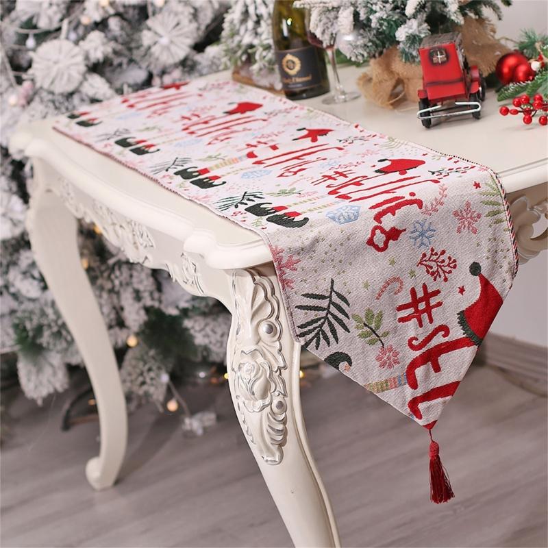 Christmas Table Runner with Tassels 68Inches Long Seasonal Winter Christmas Holiday Tablecloth Cover Table Decorations