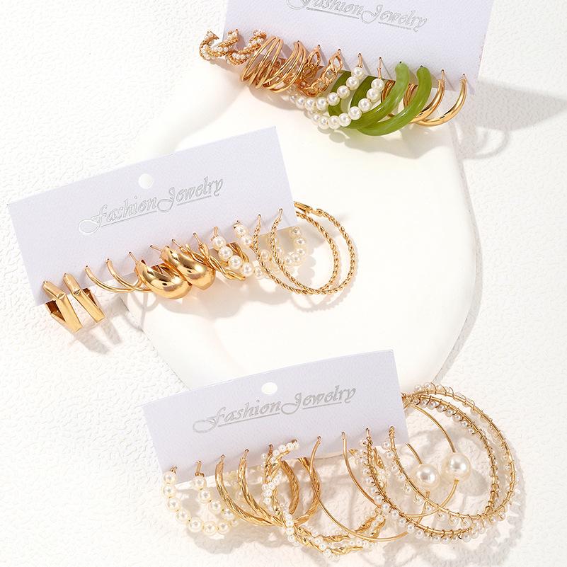 Elegant Imitation Zircon Big Hoop Earrings Fashion Geometric Thick Block Earring Set Women's Vintage Summer Party Zircon