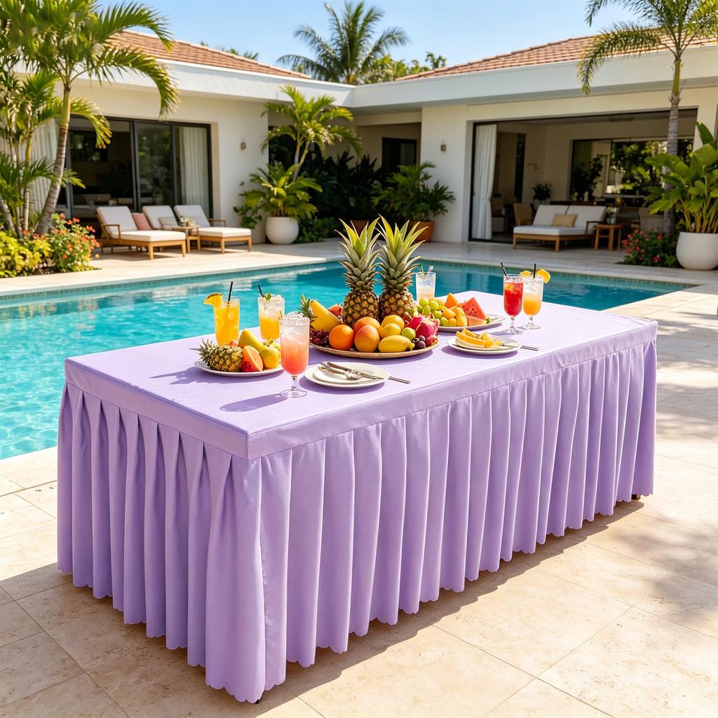 4FT Rectangular Polyester Tablecloth Wrinkle Resistant Table Skirt with Pleated Design for 120x60x75cm Tables Suitable for Event and Banquet Use