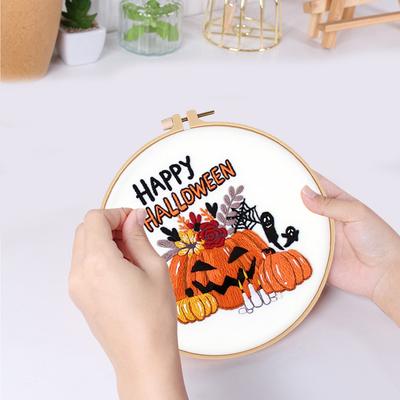 Kit Ponto Cruz DIY com Agulha Linha Instruções Kit Ponto Cruz Bordado Halloween para Adultos Iniciantes