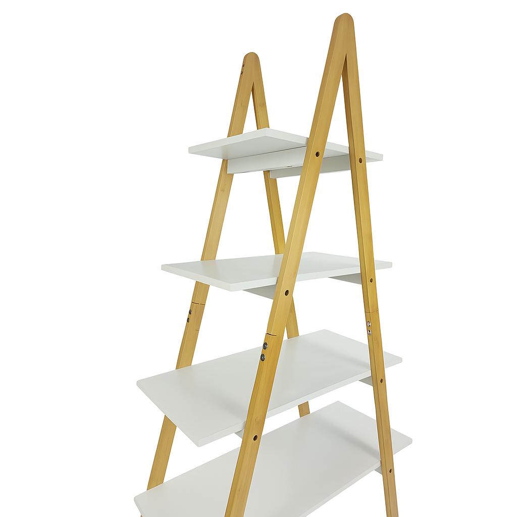 White Ladder Shelf 4 Shelves Bamboo Legs Modern Freestanding Shelf For Living Room Or Bathroom | 80X30X116 | Begryf