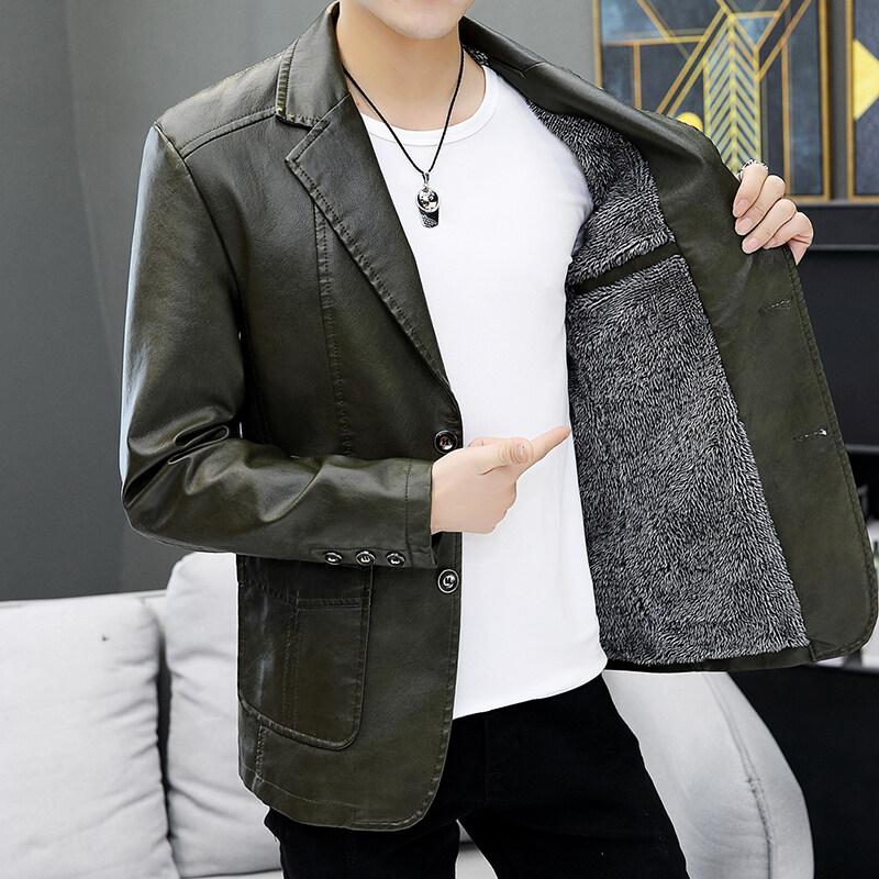 Autumn Winter Flocking Turn-down Collar Solid Color Pockets Cardigan Coats Casual Men's Clothing Preppy Style Moto Biker Tops