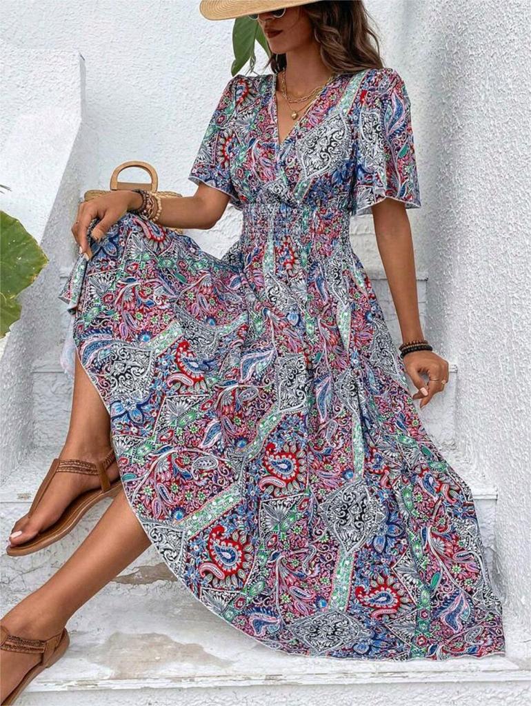 2026 Bohemian Ethnic High-Waisted Fashionable Women's Holiday Dress