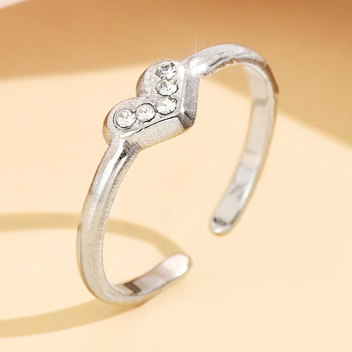 Sweet Heart Rhinestone Stainless Steel Ring - Versatile Academy Style for Best Friends
