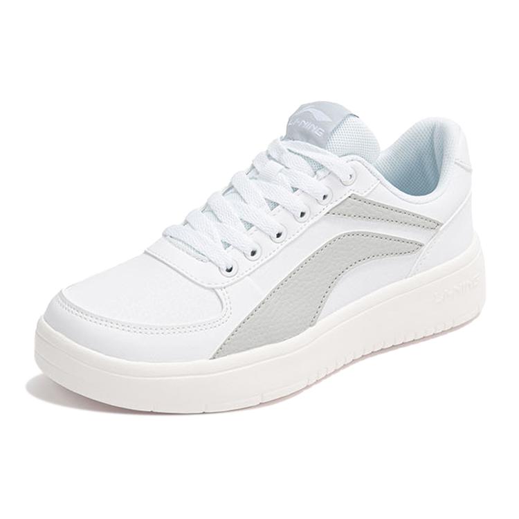 Li Ning Leather Comfortable Slip Resistant Abrasion Resistant Low Top Skateboard Shoes Women's White Gray AGCR470-1