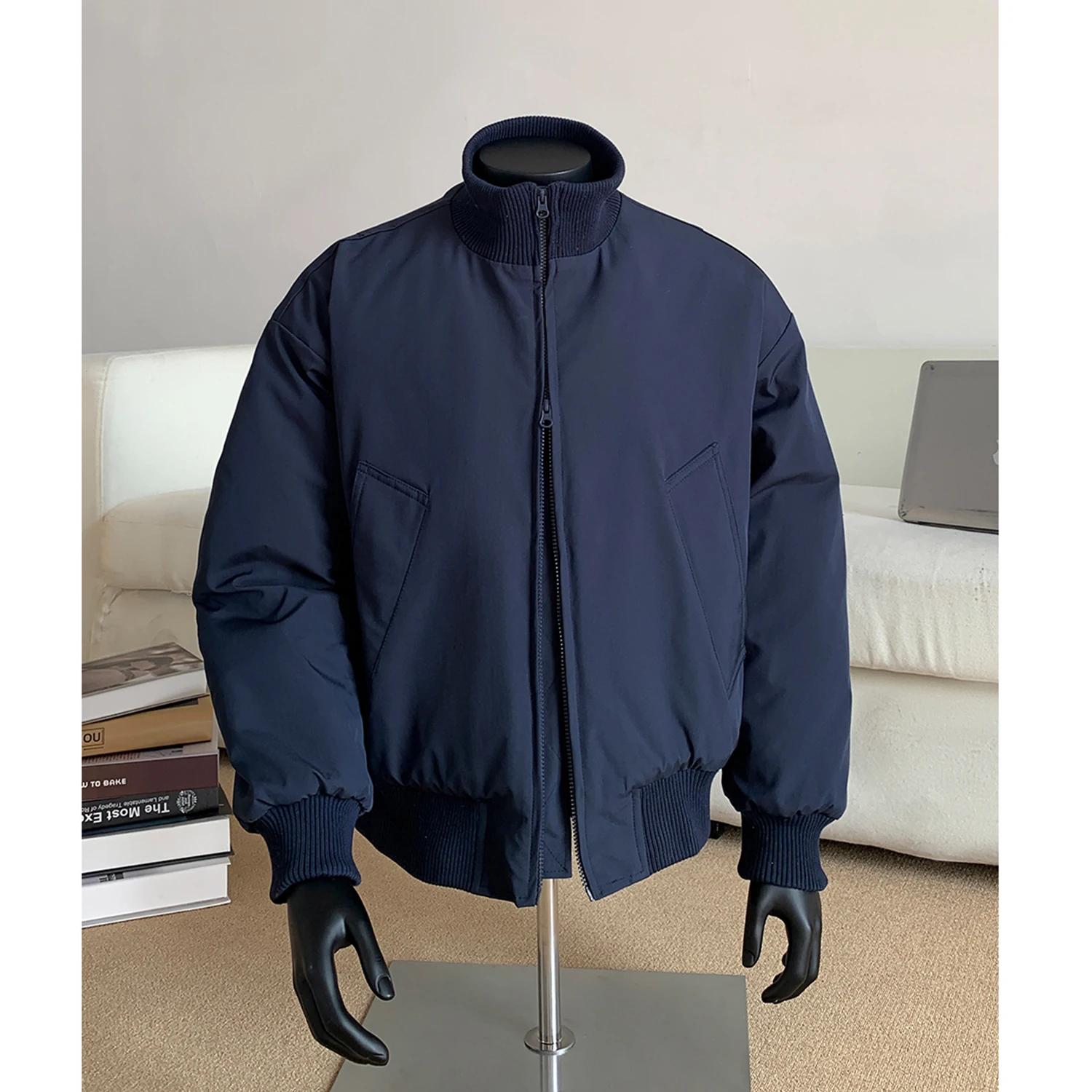 

Мужская куртка свободного кроя в американском стиле, мужская куртка-бомбер с воротником-стойкой, верхняя одежда, повседневная парка, модное мужское пальто с хлопковой подкладкой XL тёмно-синий