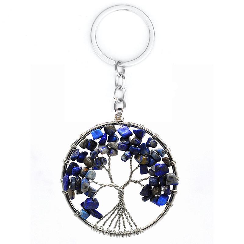7-Color Natural Crystal Tree of Life Keychain Pendant