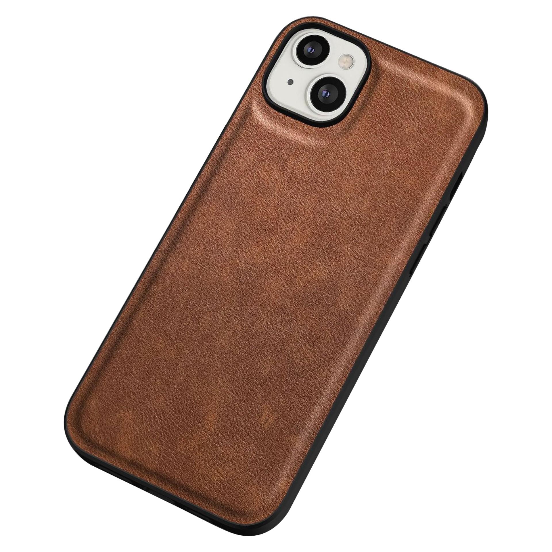 

For iPhone 15 Plus PU Leather Coated TPU+PC Cover Retro Anti-scratch Phone Case Brown