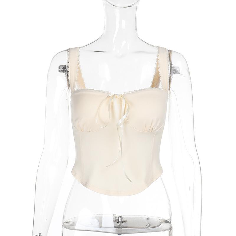 Women Small Fragrance Sexy Slim Fit Lace Trim Solid Color Camisole Top