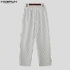 INCERUN Men Elastic Waist Striped Casual Long Harem Pants Trousers Bottoming