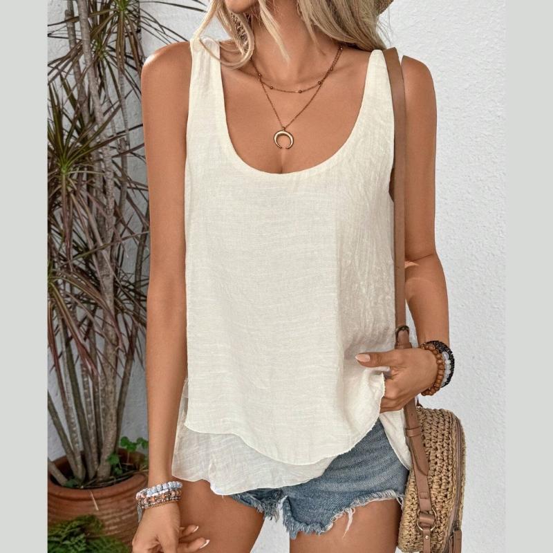 Women's Summer Tops Sleeveless Tank Tops Casual Flowy Loose Tunics Shirt Double Layers Ruffle Blouses Tunics gIFTS