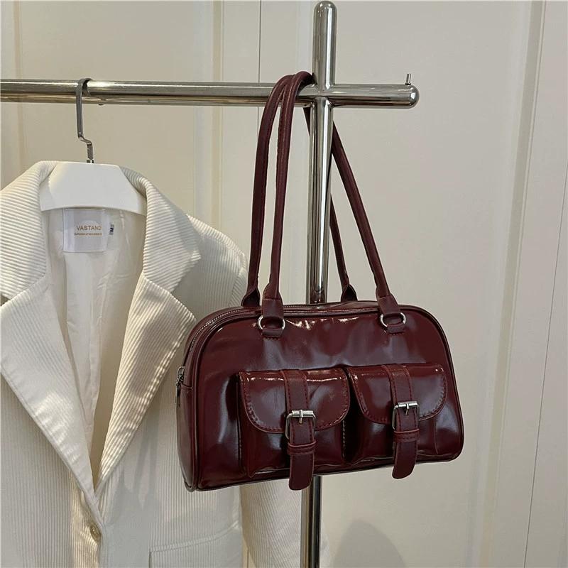 

All Kinds of Bowling Burgundy Bags Ladies Commute Tote Women Shoulder Bags Pu Leather Female Underarm Large Handbags Purse