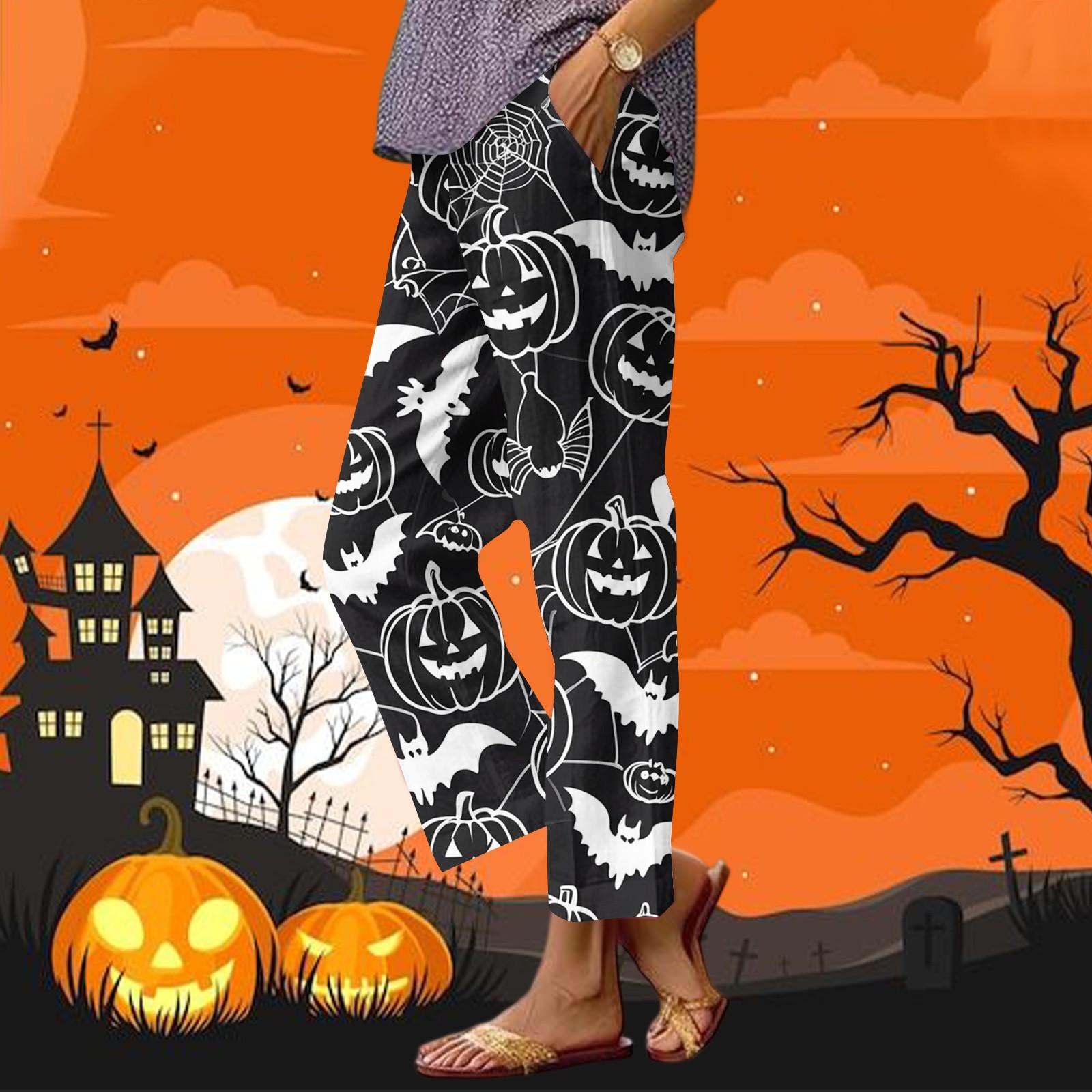 

Женские повседневные модные брюки прямого кроя с принтом на Хэллоуин, брюки с карманами XL