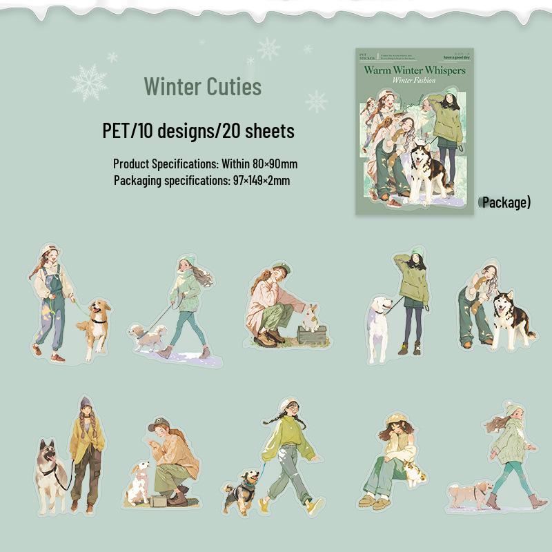 Winter Whispers Fashion Pet Stickers: Journal Materials for DIY Decoration and Collage