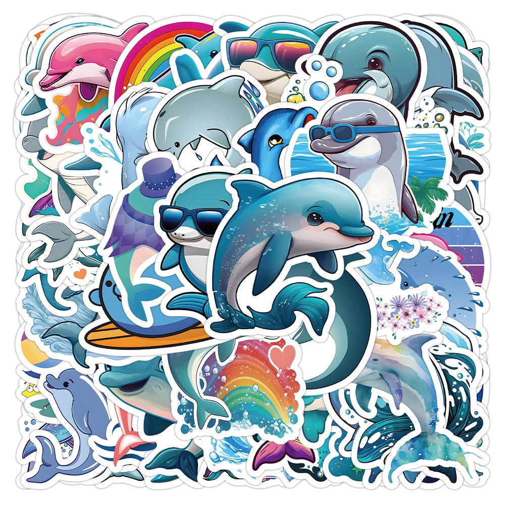 50 Stück Wasserdichte Cartoon-Delfin-Aufkleber - Meeresleben Journal Dekoration, Kratzfest.