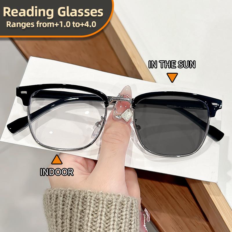 The New Photosensitive Color-changing Reading Glasses Are Retro Half-Frame Eyebrow Reading Glasses For Men