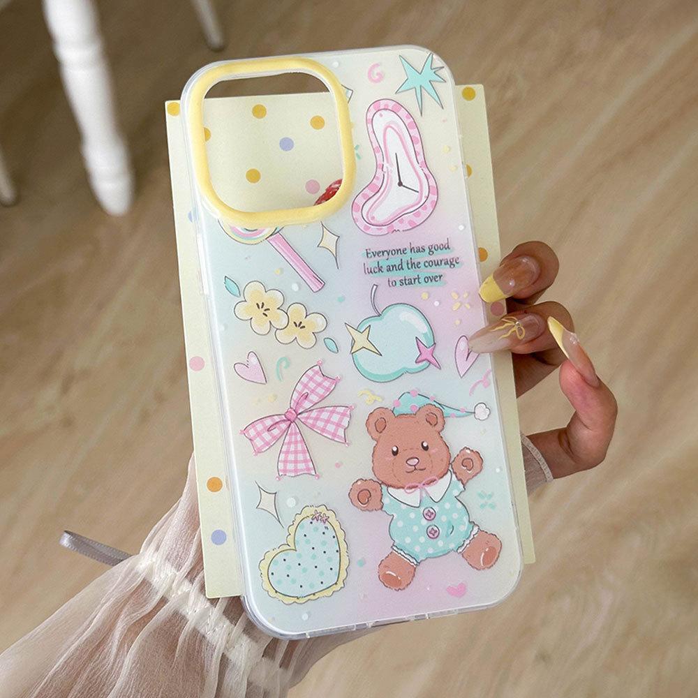 

Cute Bear Suitable for Apple 16 Protective Case IPhone 15 Large Hole Mobile Phone Case 14pro Anti Fall 13 High End Sense Apple 17PROMAX