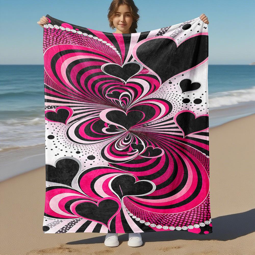 1pc Heart Love Outdoor Flannel Blanket Soft Warm All-Season Throw for Sofa Bed Car Camping Office, Cozy Gift Idea1209S