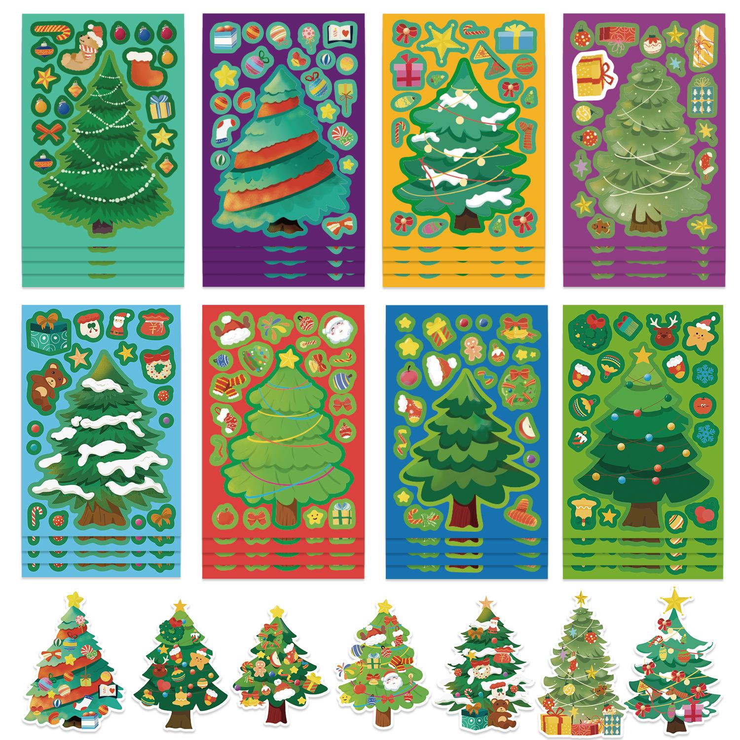 

8/16/24Pcs Vinyl Christmas Tree Puzzle Make a Face Stickers - Reusable DIY Decals for Notebook, Fridge, Ambiance Decor